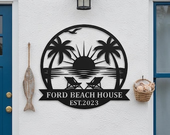 Custom Beach House Metal Wall Sign, Personalized Name Est Date Beach House Wall Art, Vacation Home Sign, Beach House Owner Gift