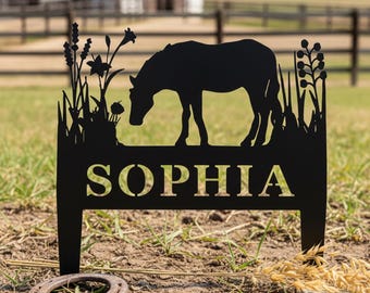 Cartello commemorativo in metallo a forma di cavallo da fattoria, decorazione commemorativa personalizzata, palo in metallo con sagoma di cavallo personalizzata, regali per la perdita di un cavallo, palo commemorativo