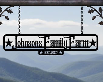 Cartello in metallo personalizzato con nome di famiglia, cartello personalizzato da appendere all'ingresso della fattoria, cartello in metallo per fattoria, cartello personalizzato con anno di fondazione, regalo per agricoltore