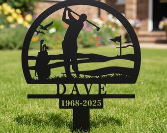 Personalized Golf Memorial Stake, Golf Player Memorial Marker, Golfer Name Metal Stake, Metal Grave Marker, Gift for Him