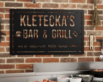 Custom Backyard Bar & Grill Wall Decor, Back Yard Wall Art, Custom Backyard Patio Decor, BBQ Metal Sign, Bar Sign, Bar Decor, Gift for Dad
