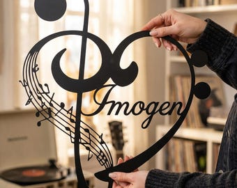 Decorazione murale in metallo personalizzata a forma di cuore con chiave di violino, insegna murale in metallo a forma di cuore con note musicali, decorazione murale in metallo per amanti della musica, regalo per amanti della musica