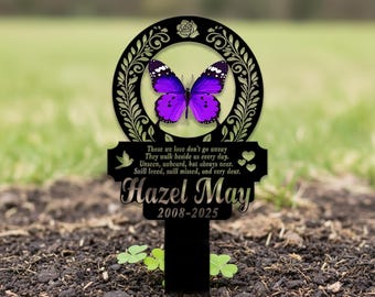 Custom Garden Butterfly Meta Stake, Purple Memorial Butterfly Stake, Colorful Butterfly Garden Stake, Grave Marker, Loss Gift