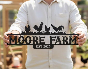 Personalized Metal Farm Sign,Custom Farmhouse Decor, Custom Chicken Design FamilyName Sign, Custom Farm Chicken Sign, Farmhouse Gift