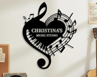 Decorazione murale in metallo personalizzata a forma di cuore con chiave di violino, insegna murale musicale in metallo, decorazione con pianoforte e note musicali, decorazione murale in metallo con tasti di pianoforte, regalo per amanti della musica
