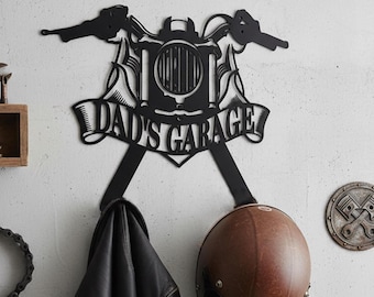 Supporto personalizzato in metallo per casco e giacca da moto: decorazione per garage, gancio per garage a tema motociclistico, decorazione per garage per moto, regalo per lui