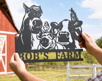 Custom Name Farm Metal Wall Sign, Horse Pig Cow Chicken Plaque, Rustic Farm Animal Wall Art, Farmhouse Wall Decor, Gift for Farmer