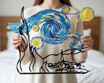 Cartello in metallo personalizzato con cielo stellato, decorazione murale con notte stellata, decorazione murale personalizzata con notte stellata di Van Gogh, decorazione murale personalizzata con notte stellata