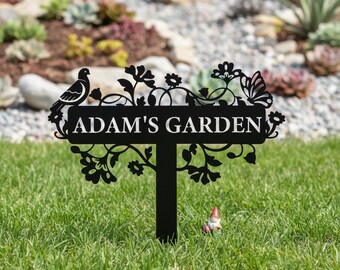Paletto da giardino in metallo personalizzato: cartello in metallo con fiori e uccelli, paletto decorativo personalizzato per esterni, decorazione da giardino con uccelli e farfalle, regalo per lei
