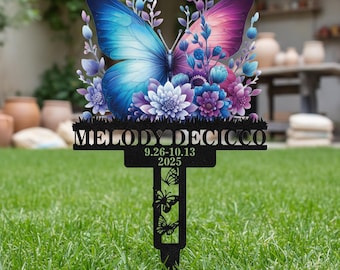 Personalized Butterfly Memorial Stake, Colorful Butterfly Memorial Sign,  Mother's Day Gifts,Garden sign ,Butterfly Grave marker
