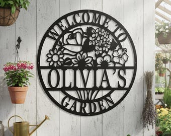 Decorazione murale in metallo con fiori personalizzati, cartello in metallo per porta: decorazione floreale personalizzata, cartello in metallo personalizzato, cartello per giardino fiorito, regalo per lei