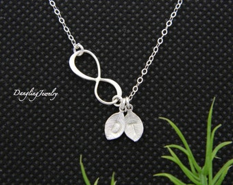 TWO Initials Charm Necklace, Infinity Necklace, Personalized Christmas Gift, Mothers Daughter Necklace, Best Friends, Mother Day Necklace