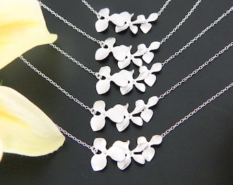 Bridesmaid Gift Idea, Set of 5, Bridesmaid Necklace, SILVER Orchid Necklace, Wedding Jewelry, Flower Girl, Maid of Honor, Wedding Party Gift