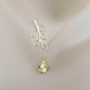 Calla Lily Lariat Necklace, Y Necklace, Gift for Women, Best Friend ...