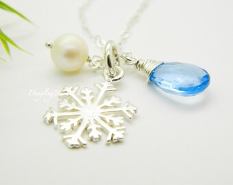 Christmas Jewelry, Snowflake Necklace, Winter Wedding Jewelry, Christmas Gift, December Birthstone, Bridesmaid Jewelry