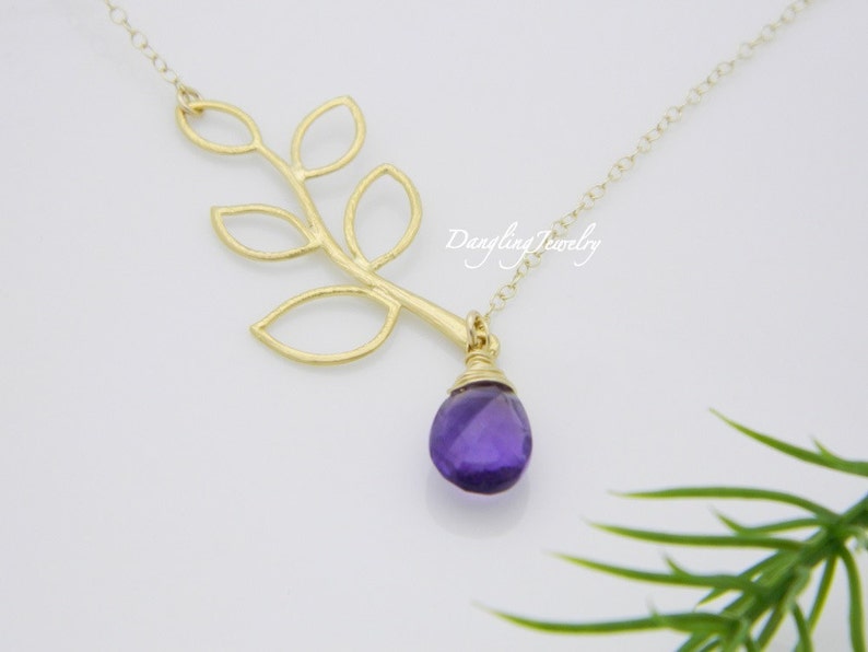 Purple Amethyst Necklace, Gold, February Birthstone Necklace, Maid of Honor Necklace, Modern Bridesmaid Jewelry, Flower girl, Wedding Gift image 2