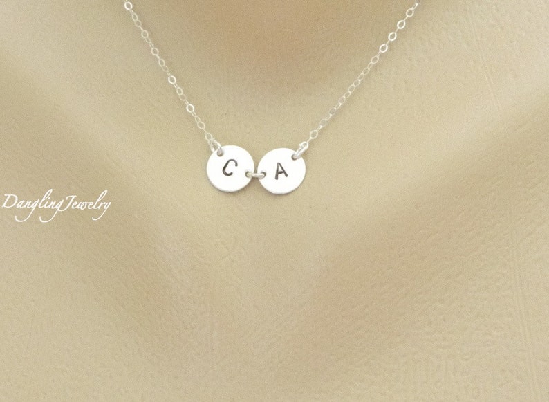 Personalized Couple Necklace, TWO Monogram Necklace, Heart Charm Necklace, Girlfriend Necklace, Love Necklace, Relationship Necklace image 4