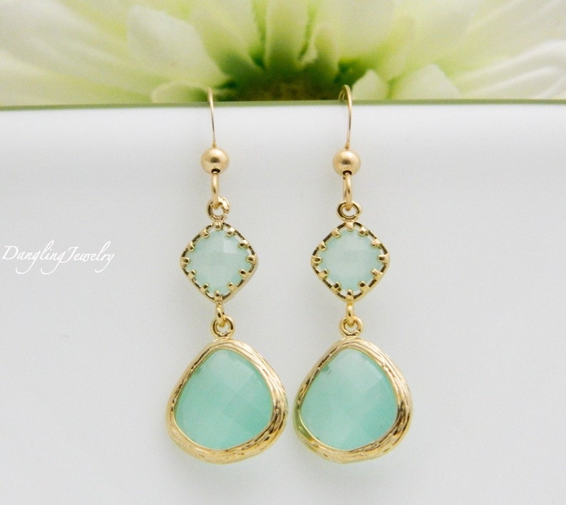 Mint Drop Earring Bridesmaid Earrings Aqua Dangle Earrings Etsy
