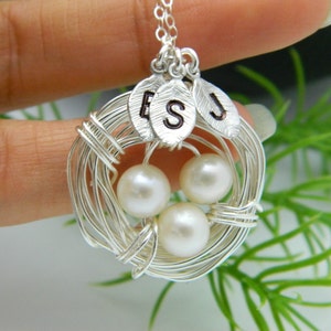 Mother's Day Necklace, Personalized Mothers Necklace, THREE Initial Necklace, Bird Nest Necklace, Mothers Jewelry, Mother Day Gift image 2