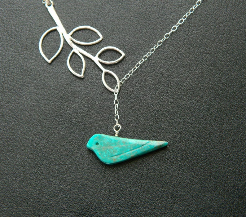 Lariat Blue Bird Necklace, Turquoise Bird Charm Necklace, Bridesmaid Gift, Sister Necklace, New Mom Gift, Mothers Jewelry, Y Necklace image 3