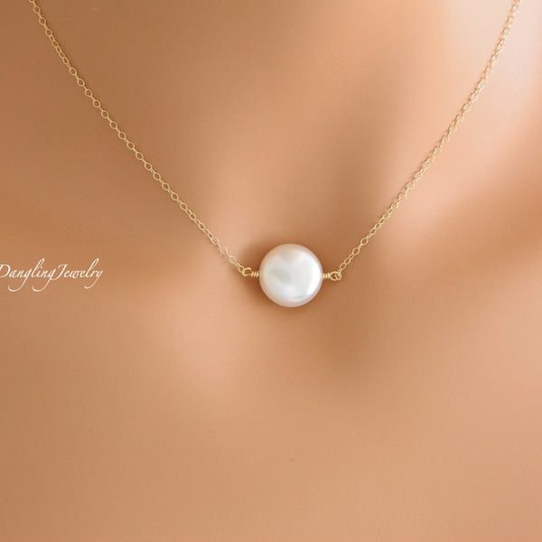 Dainty coin pearl necklace, wedding Gift, bridesmaid gift ideas, bridesmaid jewelry, simple, Gift for wife, Mom Necklace