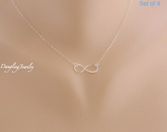 Bridesmaid Jewelry, SET of FOUR, Infinity Necklace, Eternity Necklace, Sterling Silver, Sister Necklace, Bridesmaid Gifts, Wedding Jewelry