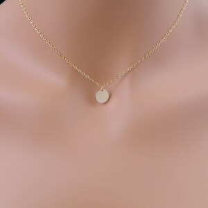 Dainty Gold Necklace with Tiny Gold Disc, Delicate Charm Necklace, Minimal Necklace, Circle Tag Layering Necklace, Bridesmaid Gift, Simple image 1