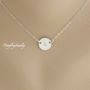 Gift for New Mom, Personalized Gift necklace, Solitary Disc Charm Necklace, Silver Letter Initial Necklace, Children Necklace, Gift for Kids