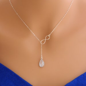 Bridal lariat necklace, Infinity necklace, bridesmaid necklace, crystal necklace, drop y necklace, bridesmaid gift, cubic zirconia jewelry