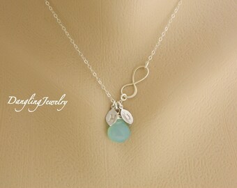 Personalized Couple Initial Necklace with birthstone, Infinity Necklace, Mother Necklace, Gift for Mother of Two Children, Christmas Gift