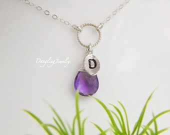 Custom Initial Necklace, February Birthstone Necklace, Monogram Charm, Gemstone Jewelry, Sister Necklace, Mothers Jewelry, Mothers Day Gift