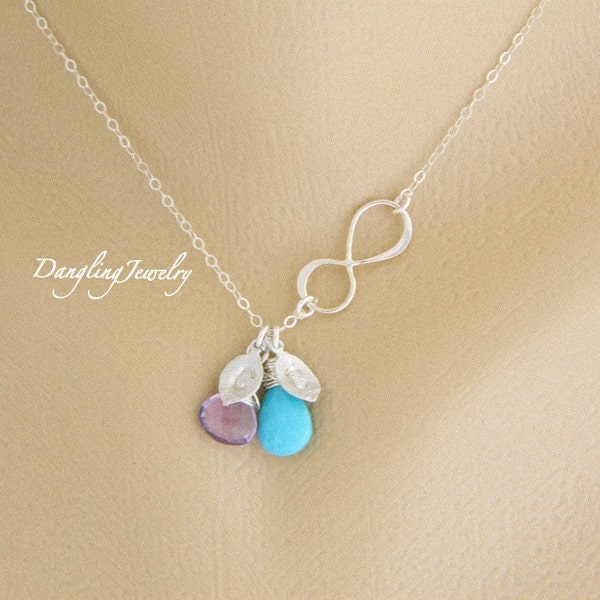 Collar de pareja personalizado, collar de piedra de nacimiento, collar de madre de dos, joyería de piedra preciosa, regalo de Navidad para mamá, dos collares iniciales