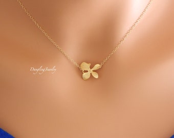 Gold Orchid Necklace, Dainty Necklace, Flower Necklace, Bridesmaid Gift, Children Necklace, Flower Girl Necklace, Bridesmaid Necklace