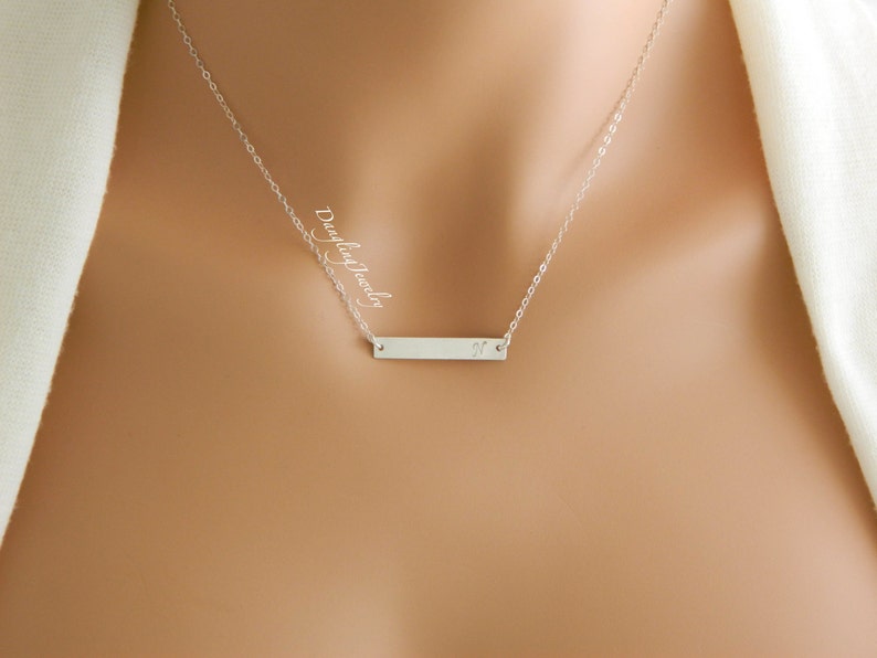 SILVER Bar Monogram Necklace, Personalized Initial Necklace, Rectangle Charm Necklace, New Mom, Valentine's Gift, Bridesmaid's Jewelry image 1