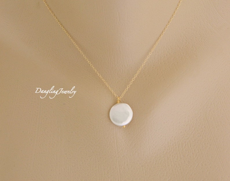 Single pearl necklace gold, June birthstone necklace, bridesmaid jewelry, layered necklace, mother necklace, simple, bridal gift idea image 2