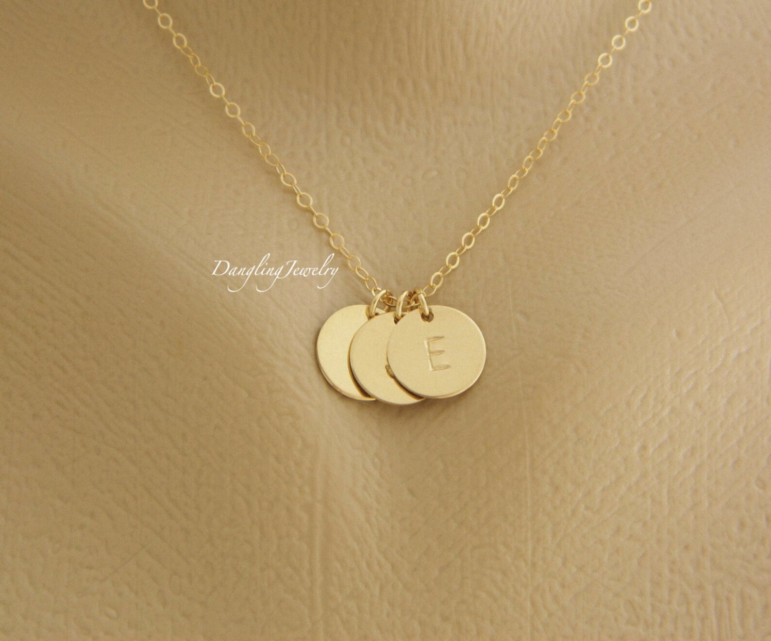 Custom THREE Monogram Necklace Gold Initial Necklace Etsy