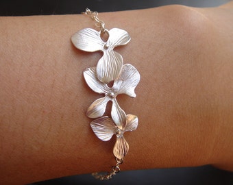 Cascade Orchid Bracelet, STERLING SILVER ADJUSTABLE Bracelet, Wedding Jewelry, Bridesmaid Gifts, Birthday Gift, Everyday Jewelry