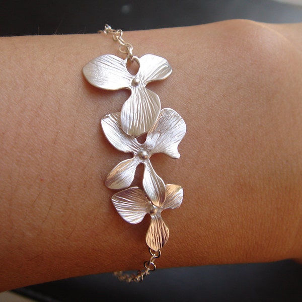 Cascade Orchid Bracelet, STERLING SILVER ADJUSTABLE Bracelet, Wedding Jewelry, Bridesmaid Gifts, Birthday Gift, Everyday Jewelry