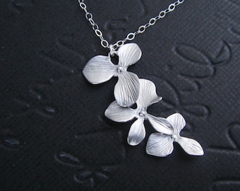 Orchid Necklace, Mothers Day Gift, STERLING SILVER, Bridesmaid Gifts, Wedding Jewelry, Birthday, Mothers Necklace