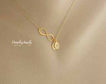 Two Initial Necklace, Infinity Necklace, Personalized Eternity Necklace, Mothers Daughter Necklace, Christmas Gift, Family Jewelry Gift