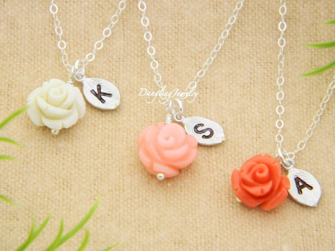 Flower Girl Necklace, Set of THREE, Initial Necklace, Flower Girl Gift