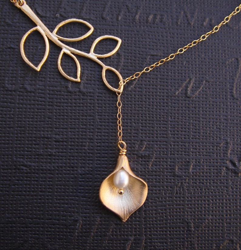 GOLD Calla Lily Necklace Leaf Lariat Necklace Calla Lily Etsy