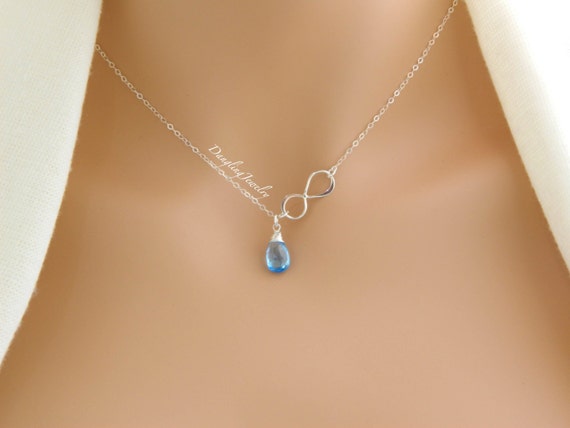 Personalized December Birthstone Necklace, Gemstone Necklace, Bridesmaid  Gift, Infinity Necklace, Blue Topaz, Jewelry Gift for Her, New Mom