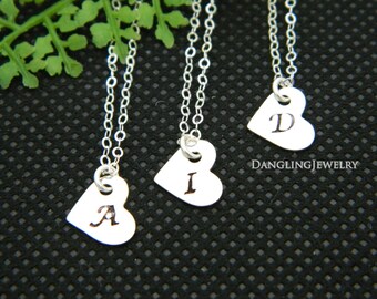 Custom Heart Initial Necklace, Bridesmaid's Jewelry, Bridesmaid Gifts, Set 3, Flower Girl Gift, Junior Bridesmaid Necklace, Children Jewelry