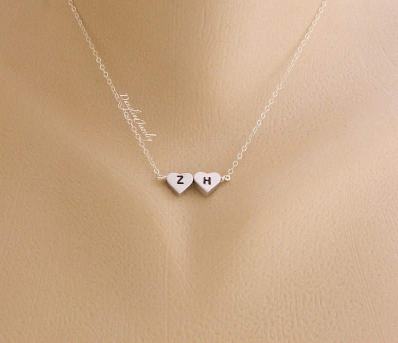 Custom TWO Initial Heart Necklace, Monogram Necklace, Heart Charm ...