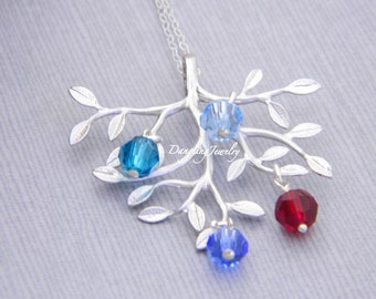 Necklace for Mom, Family Tree Necklace, Birthstone Necklace, Grandmother Jewelry, Personalized Grandma Gift, Mom Gifts