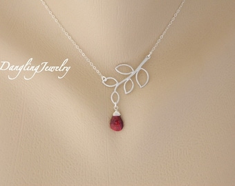 Customized Silver Birthstone Necklace, Ruby Gemstone Jewelry, July Birthday Gift, Bridesmaids Gift, Mothers Jewelry, Sister Necklace