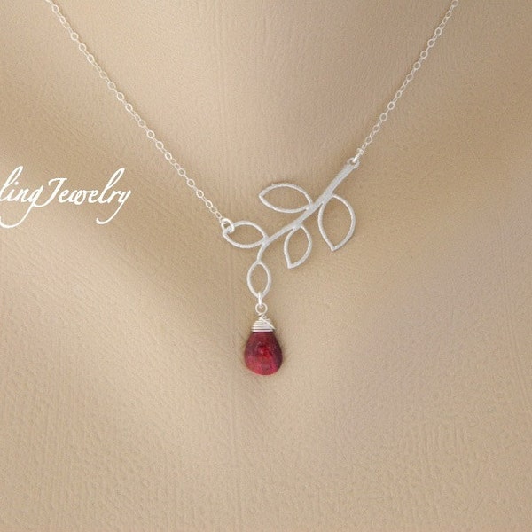 Customized Silver Birthstone Necklace, Ruby Gemstone Jewelry, July Birthday Gift, Bridesmaids Gift, Mothers Jewelry, Sister Necklace