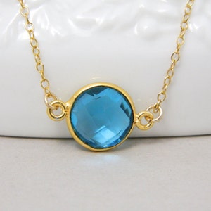 Blue Topaz Necklace Gold Filled, December Birthstone, Birthday, Bezel Necklace, Mothers Jewelry, Bridesmaid Gift image 1