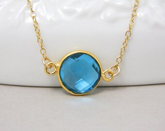 Blue Topaz Necklace - Gold Filled, December Birthstone, Birthday, Bezel Necklace, Mothers Jewelry, Bridesmaid Gift